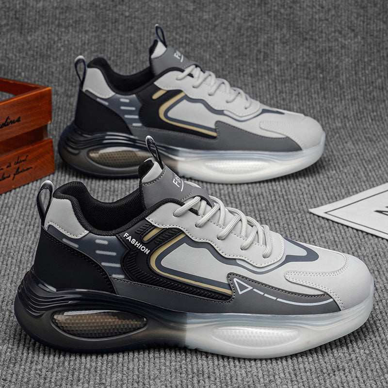 Air cushion men's shoes 2026 spring new sports trendy leather running shoes black warrior waterproof casual student trendy shoes