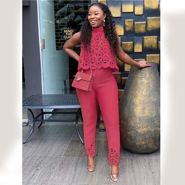 women's clothing 2024 new temperament sleeveless hollow top pants yellow set European and American two-piece set