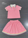 summer new arrival: girls' cute embroidered rainbow stripe collar polo dress two-piece outfit
