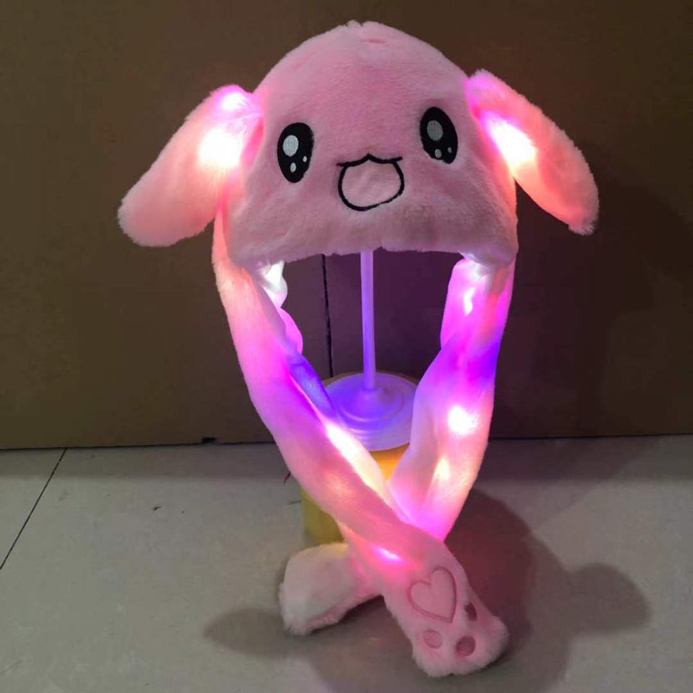 Tiktok viral cute plush bunny hat - squeeze the ears to make them move! light-up airbag beanie for warmth and cold protection