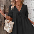 Amazon  european and american cross-border elegance loose woven deep v neck sense of design chest tie a swing dress
