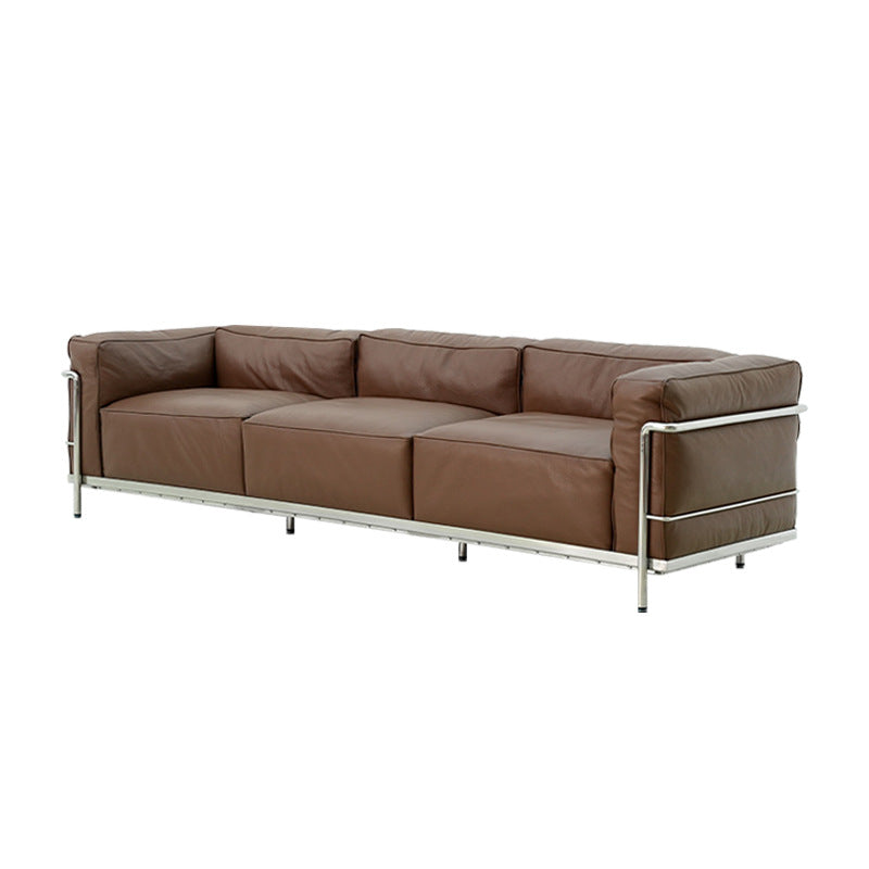 Designer medieval style oil wax leather sofa lc3 bauhaus living room straight row small apartment three-person slotretro sofa