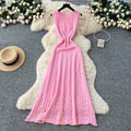 French chic high-end beaded sleeveless dress - women's slimming a-line knit maxi dress with round neck
