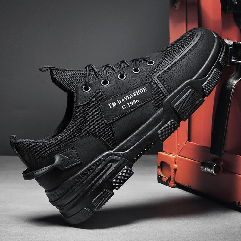 Men's waterproof, anti-slip, hard-wearing black work shoes - trendy, athletic, casual, breathable, spring-ready safety shoes for construction and labor
