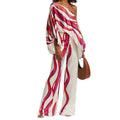 european and american women's fashion printed off-the-shoulder loose batwing sleeve cinched-waist wide-leg pants two-piece set, customizable