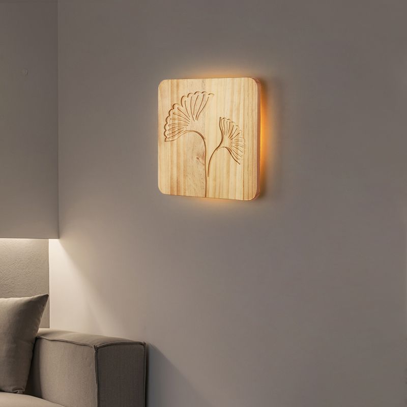 Retro wall lamp bedroom bedside lamp walnut wall lamp japanese style living room background wall log popular  new style