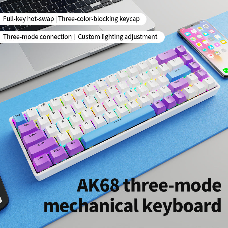 Longweishi ak68 key wireless wired bluetooth three-mode mechanical keyboard customized plug-in pbt game e-sports rgb