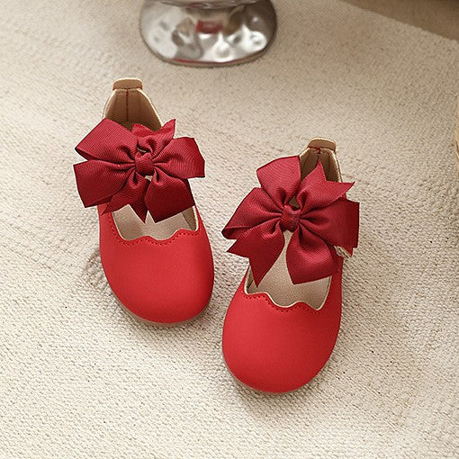 spring/autumn korean style girls' big bow princess shoes, wavy edge soft sole baby first walker leather shoes, multiple colors