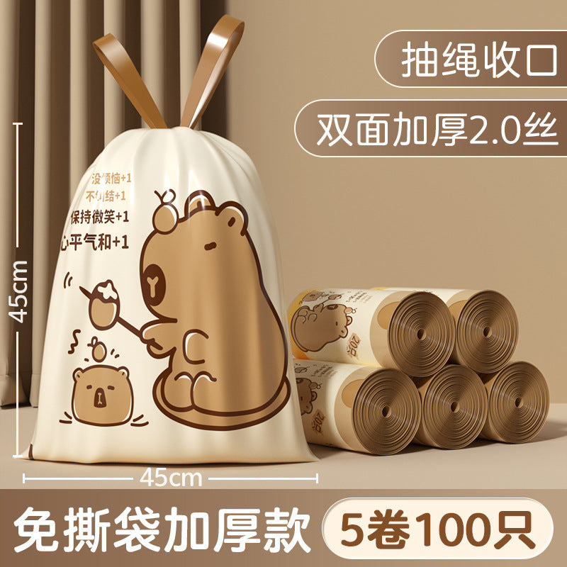 Tear-free drawstring garbage bag satchel style thickened large for home kitchen bathroom non-dirty hand drawstring plastic bag