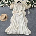 French chic knitted dress - women's summer single-breasted pleated design, elegant, unique, and sophisticated maxi dress