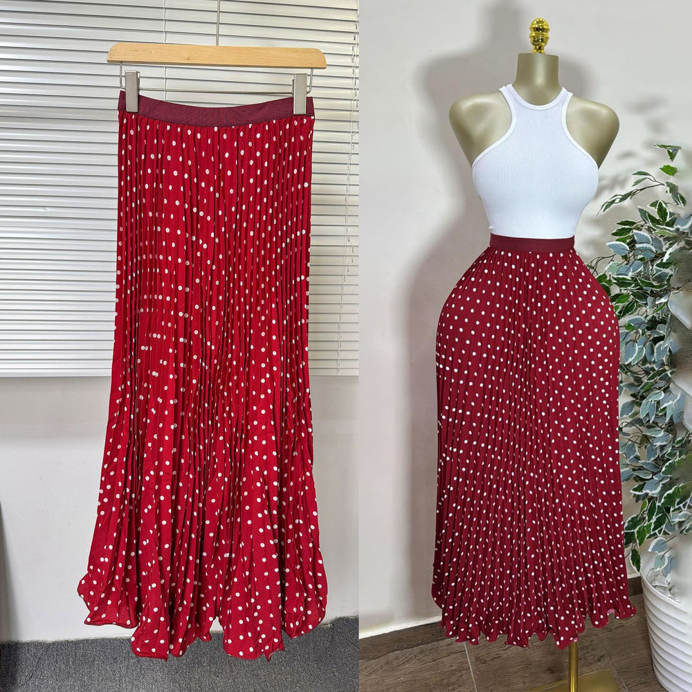 Classic fashion pleated polka dot midi skirt - french sweet style, versatile high-waisted a-line skirt