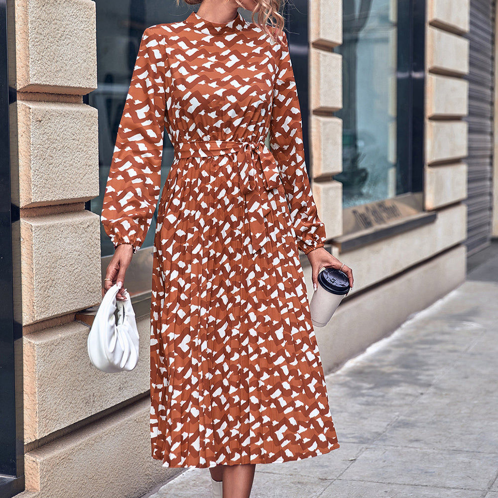 Pre-sale 72220#  cross-border women's ins new fashion printed tie-up dress