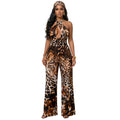 C7723 cross-border    new women's spotted tiger print halter wide-leg jumpsuit