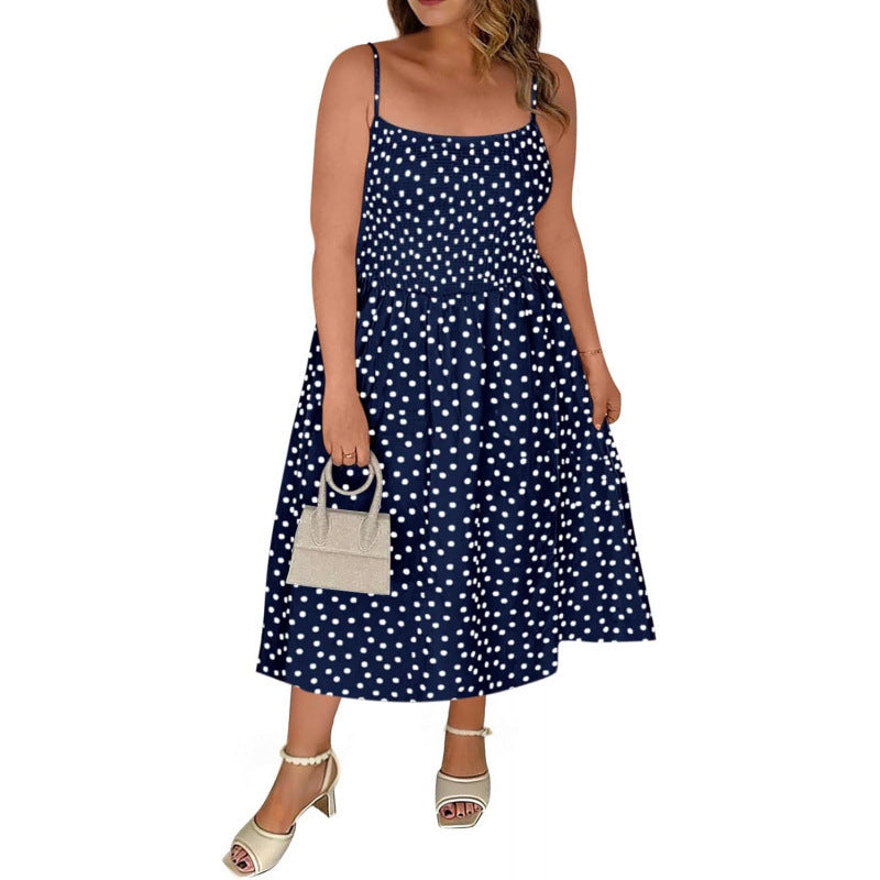 Amazon plus size midi dress women's  summer new polka dot square neck beach sundress
