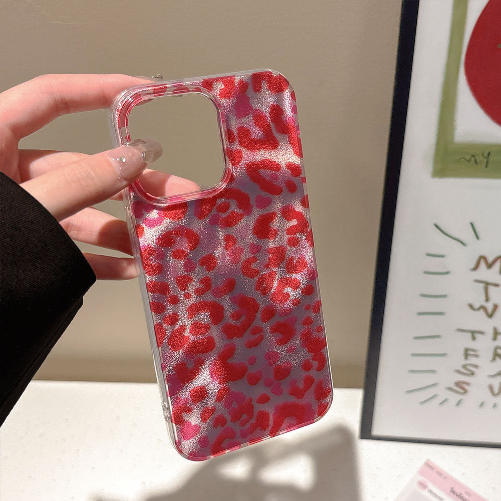 Layered pink leopard print cross-border compatible apple 17 pro phone case gradient color foil case iphone 16 protective cover