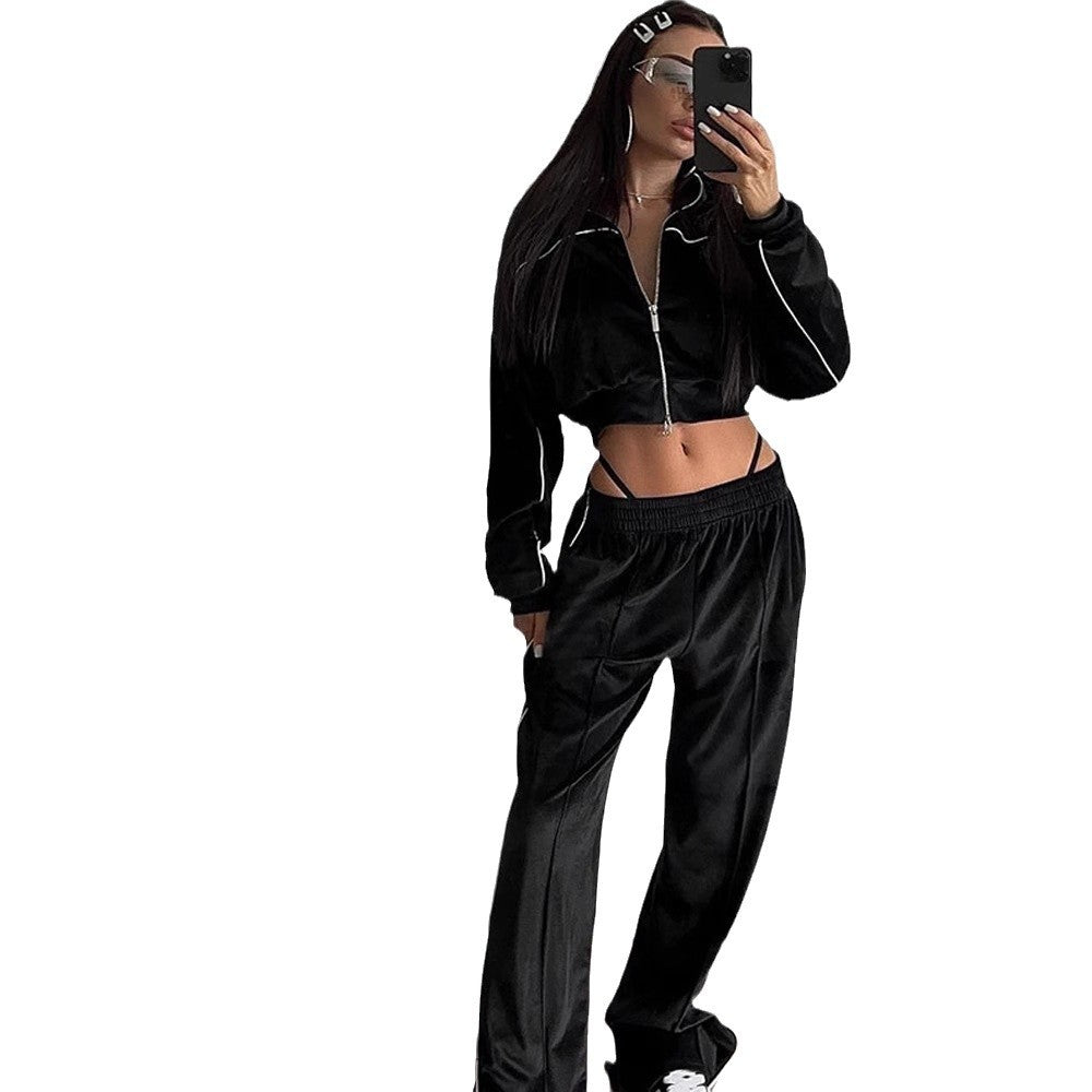 European and American  fashion sports suit women's street style long-sleeved cardigan trousers two-piece casual jacket set