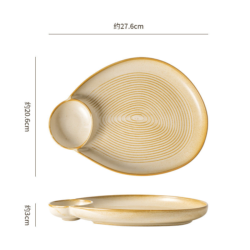 Japanese style stylish ceramic dumpling plate for home dinner plate with dipping grids divided plate restaurant clay thread dumplings