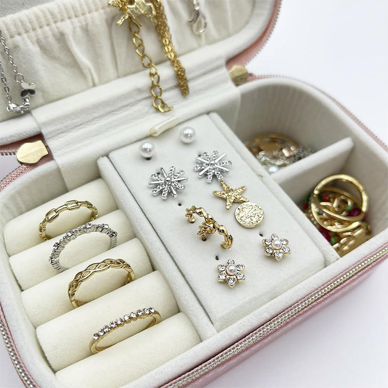 Cross-border simple ins jewelry box travel portable zipper jewelry box earrings necklace ring jewelry storage box