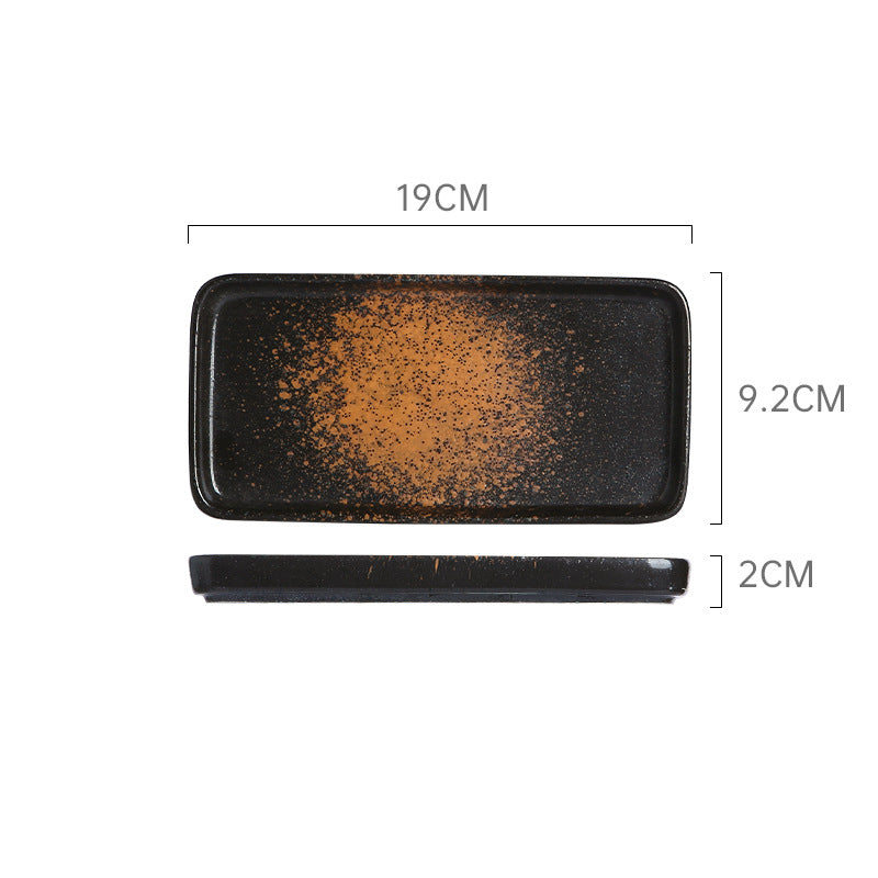 Japanese retro ceramic rectangular sushi plate - perfect for home use, desserts, pastries, creative flat plates, dim sum, and snacks