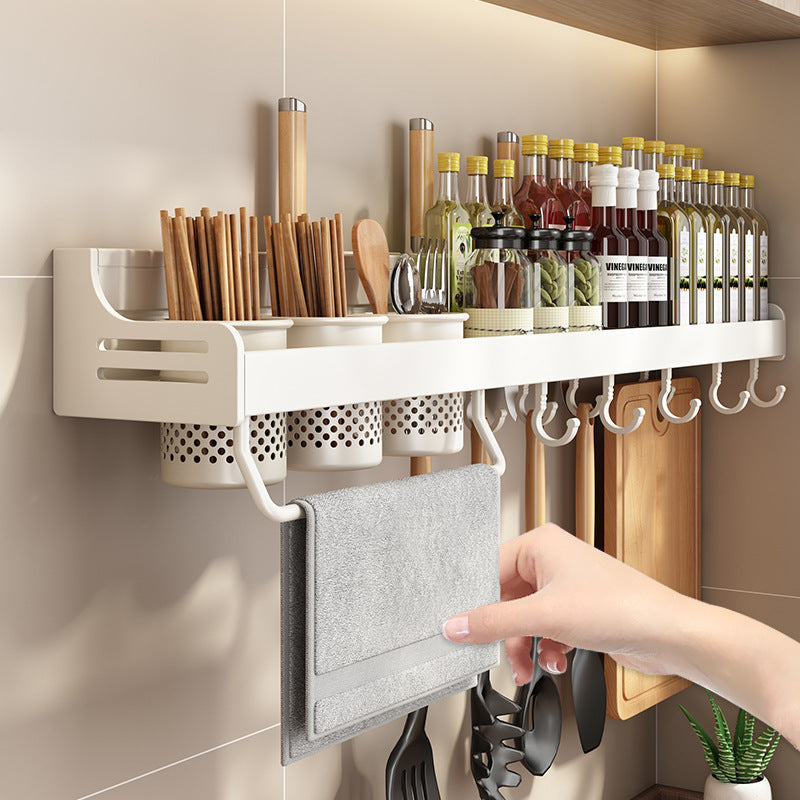 White kitchen rack, no punching, multi-functional seasoning knife holder, wall-mounted storage cutting board seasoning rack