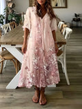summer european and american cross-border v-neck loose-fit printed dress