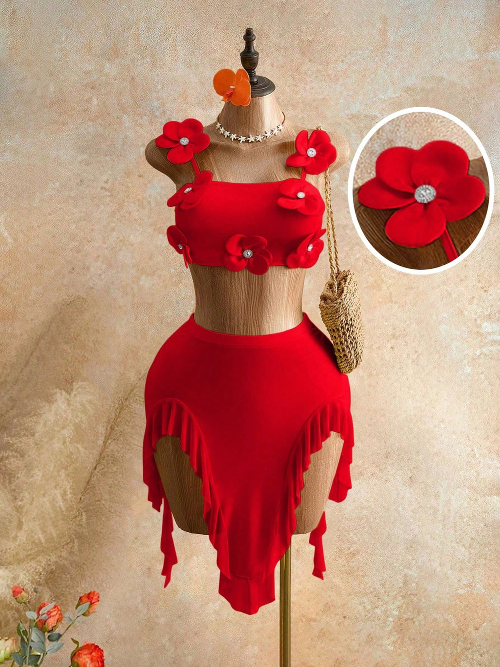 Amazon french new arrivalfashioneleganttube top vestasymmetricalruffles skirtsuittwo-piece set