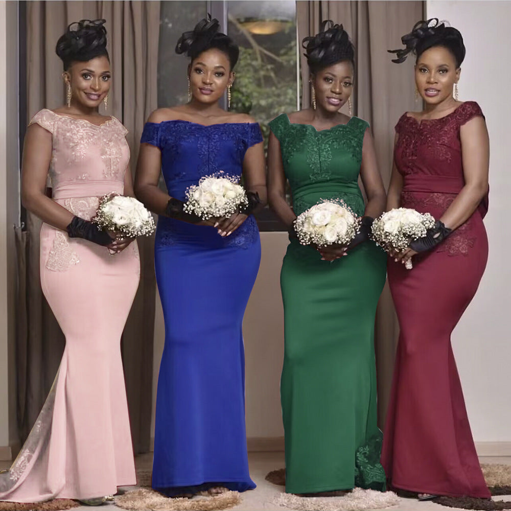 new european and american style african women's bridesmaid dresses long gowns  train evening party dresses