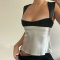 Amazon cross-border export women's clothing niche design vest spring and summer new arrivalshortcontrast colorsatin suspender tops