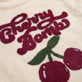 cherry knit crewneck sweater top - pullover, relaxed fit, oversized style