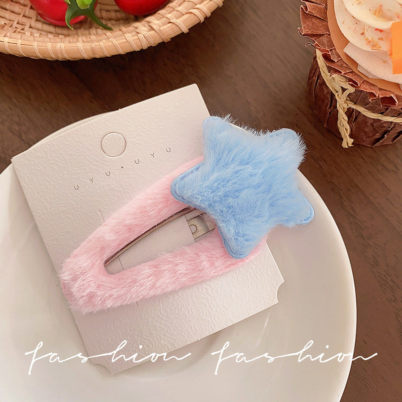 Star plush hair clip - large bb clip for women's side bangs and flyaways - cute kids' hair accessories - autumn/winter sweet style