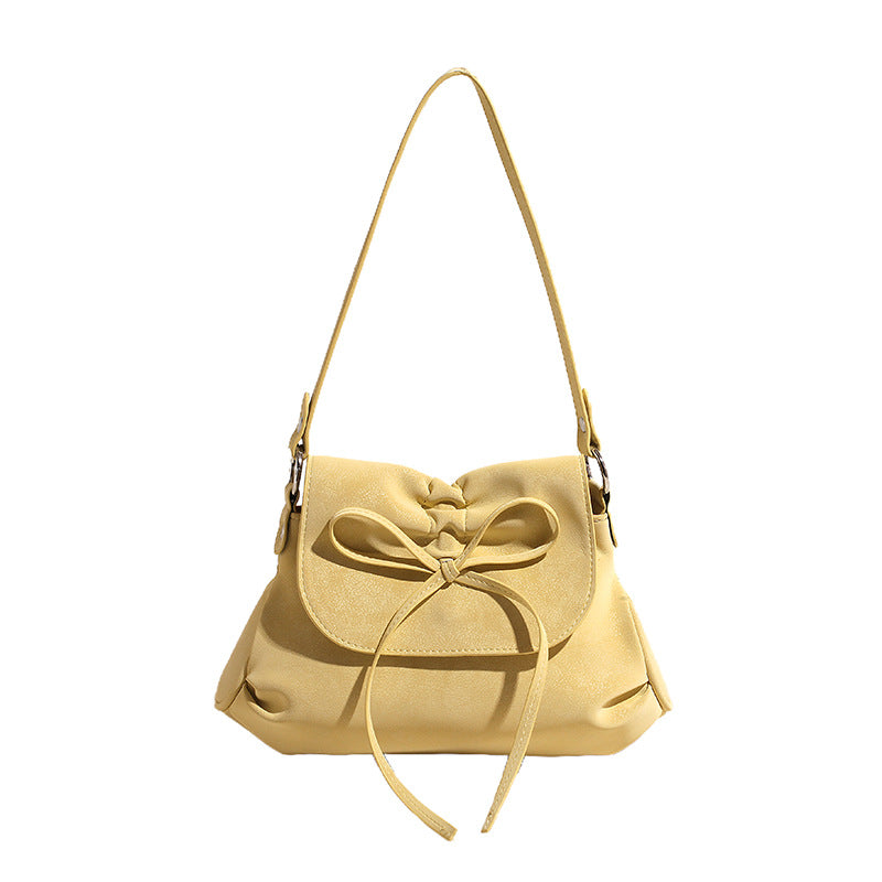 Solid color versatile bow small square bag women's bag 2025 new fashion simple shoulder bag foreign style portable commuter bag