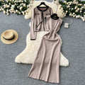 Xiaoxiangfengtwo-piece set women's fall and winterclassyeasiest for match round neck knittingcardiganoutwear + sleeveless vest dress