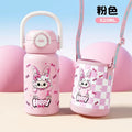 Creative cartoon double-drink kids' thermos: stylish, high-capacity student straw water bottle - stainless steel cup
