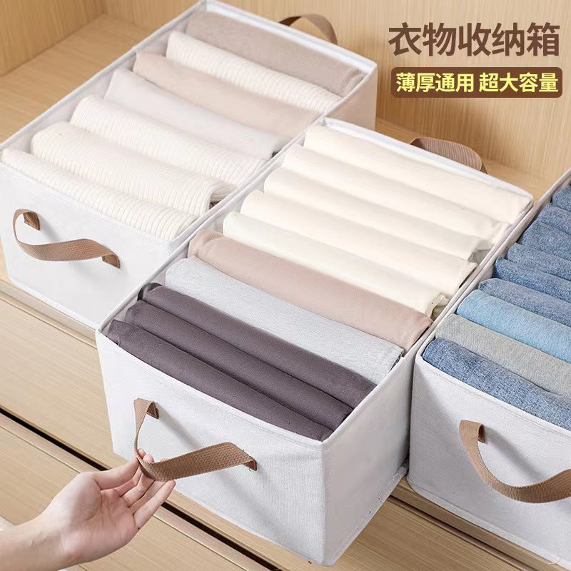 New cotton and linen storage box, cotton-padded clothes, shirts, pants storage box, double portable wardrobe storage box, foldable storage box.