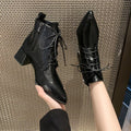 fall/winter new retro lace-up ankle boots pointed toe side zipper mid-heel chunky heel fashion boots women's boots plus size