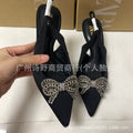 Za2022new arrival sandals women's high heels pointed toe back strap bows rhinestone chain bright decoration stiletto flats women's shoes