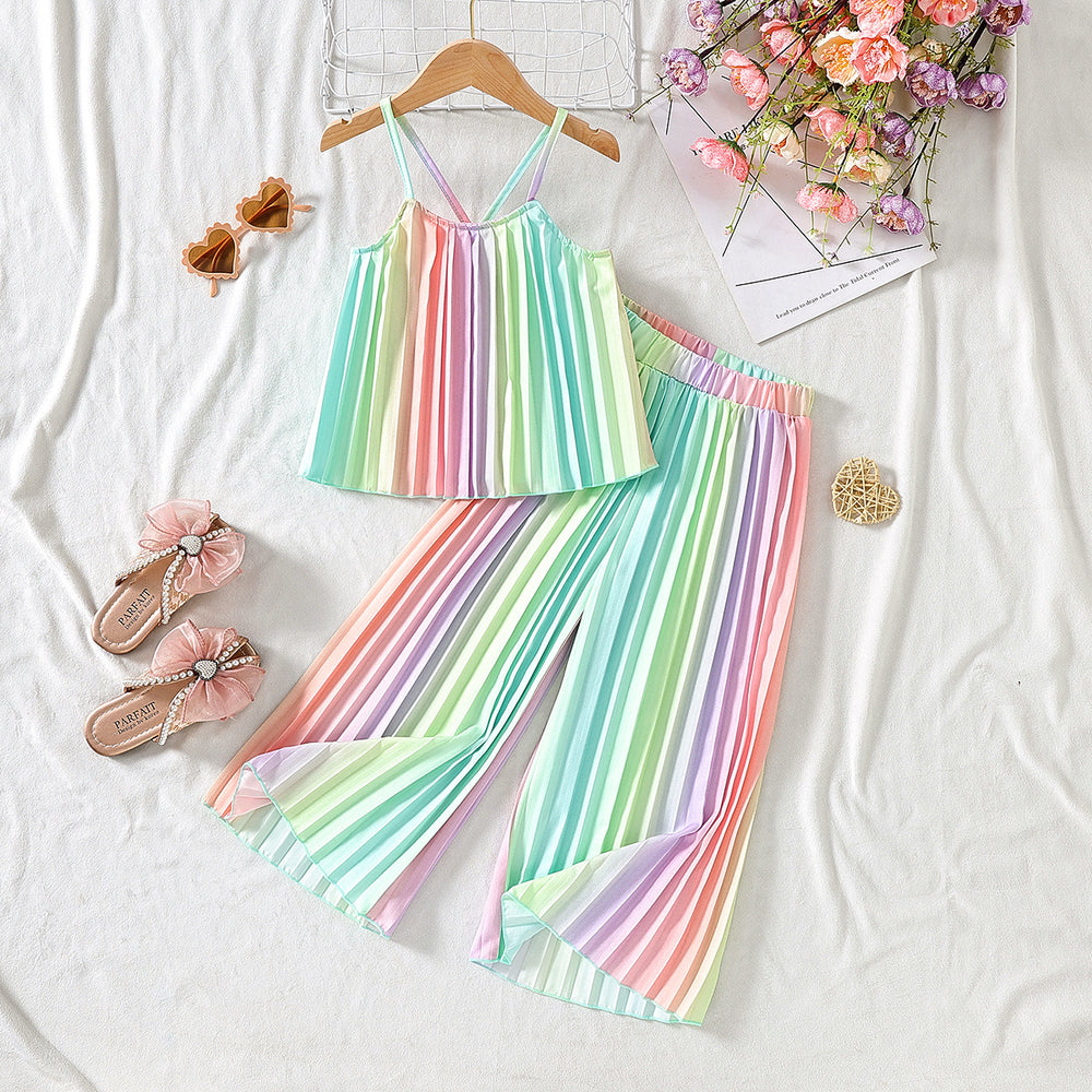 summer new arrival: sweet & fresh e-commerce style girls' two-piece set - camisole top & pleated pants