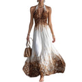 Amazon european style elegant casual leopard print halter sleeveless summer dress - new arrival