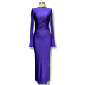 solid color crew neck right angle shoulder flared sleeve ruched bodycon mini dress -  international trade
