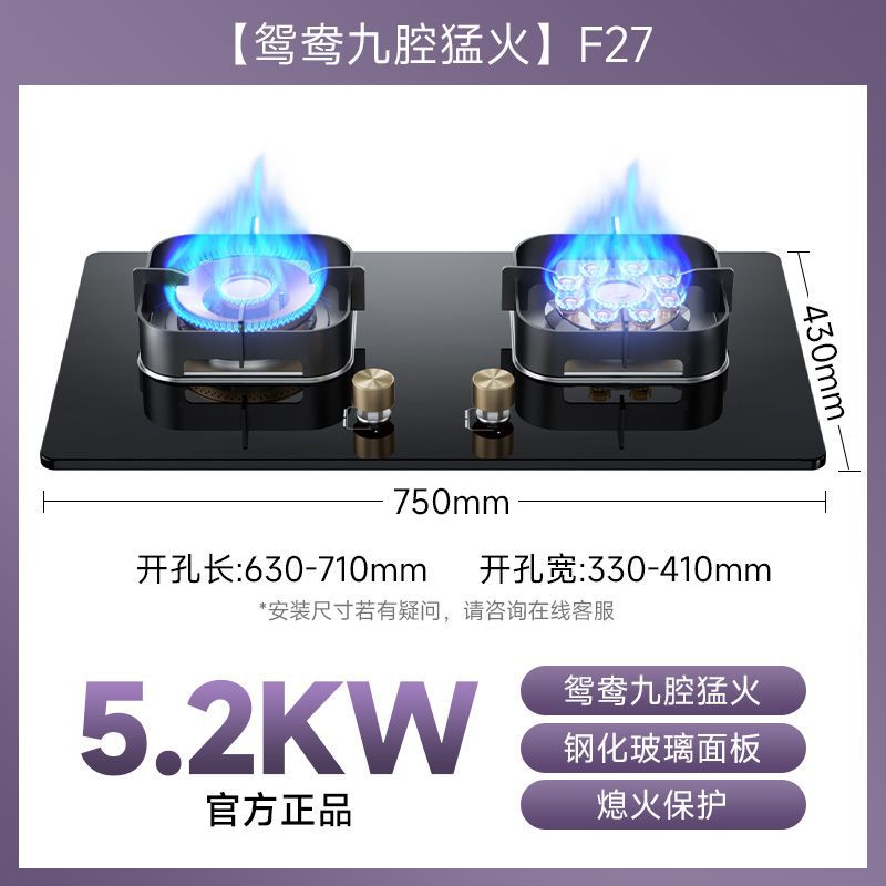German baeda pure stainless steel 304 thickened large panel gas stove nine-chamber fierce fire table embedded fixed double stove
