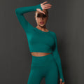 Summer solid color knit seamless fitness top - sweat-wicking, shaping, compression long sleeve running, training, and yoga apparel for women