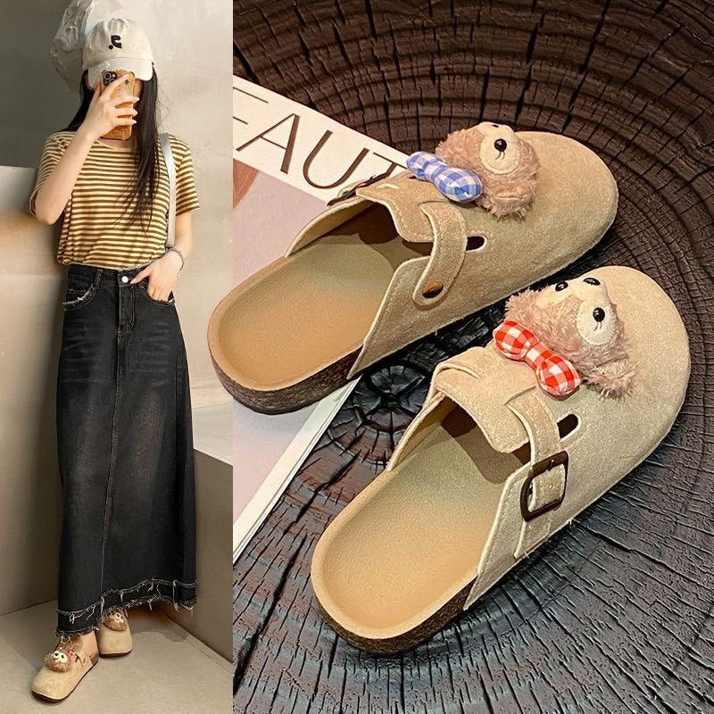 Cartoon cute birkenstock shoes for women new arrivalfashioncasualeasiest for matchsoft bottomnon-slipthick sole lazy half slippers for women outwear