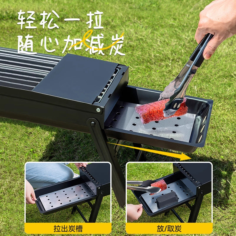 Foldable portable bbq grill - heavy-duty stainless steel, all-in-one design, no assembly required, perfect for grilling and skewers