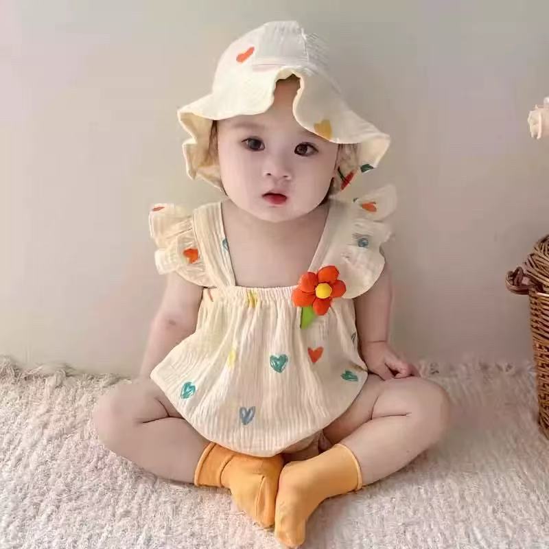 Baby summer romper - adorable baby girl's sleeveless bodysuit - newborn full month celebration princess crawling suit 0194a012