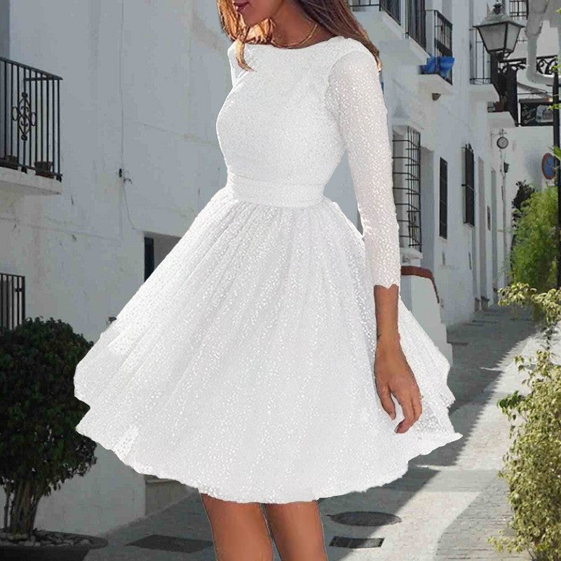 summer new arrivals: european and american style fashion long sleeve dress - high waist cocktail party evening gown