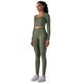 fashion seamless knittingpure color jacquard low-cut tight long sleeves yoga suit sports fitness two-piece set