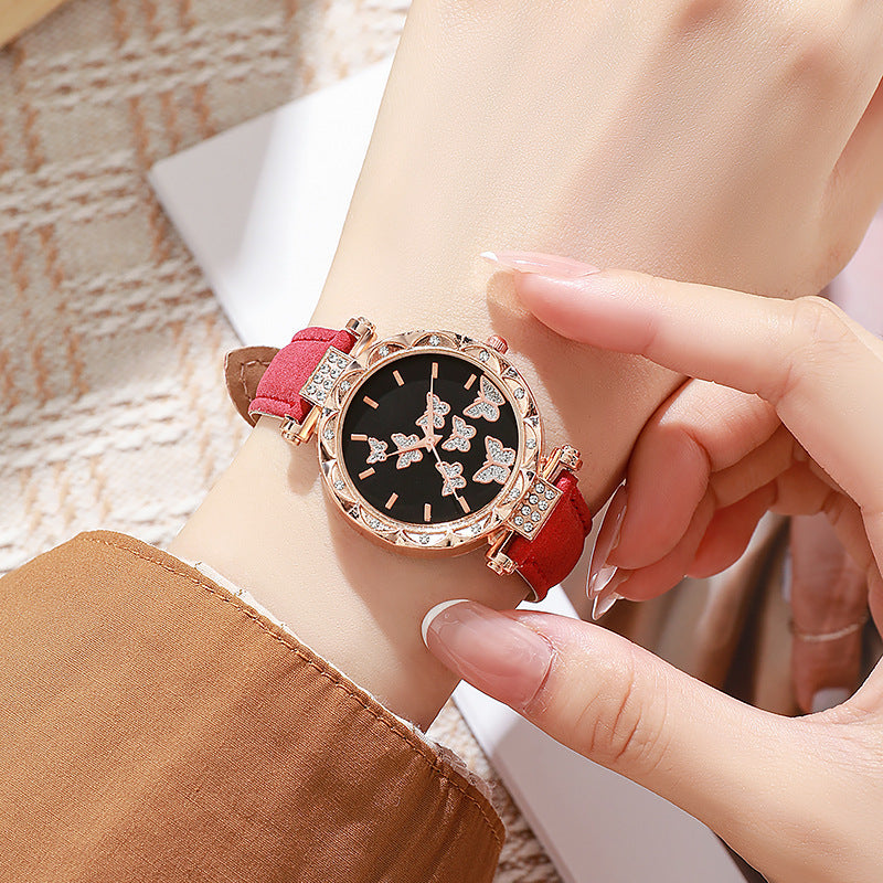 New tiktok women's watch - stylish, unique, and minimalist wristwatch with butterfly digital leather strap