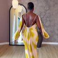 European and american cross-border women's fashion:  summer new arrivals - chic and elegant printed tie-back bodycon ruched mini dress