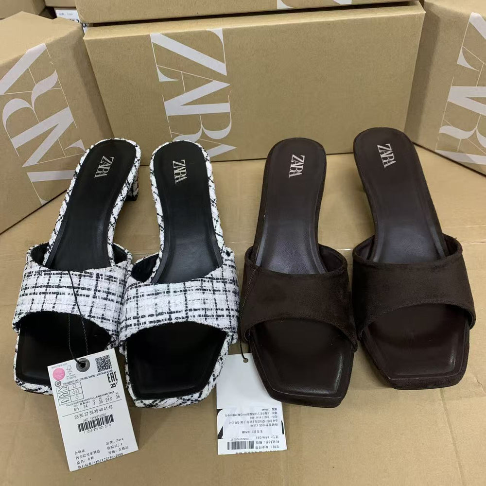 Za2025winter high-heeled shoes bag heel sandals women's small fragrant thick heel fairy casual sandals export low heel sandals