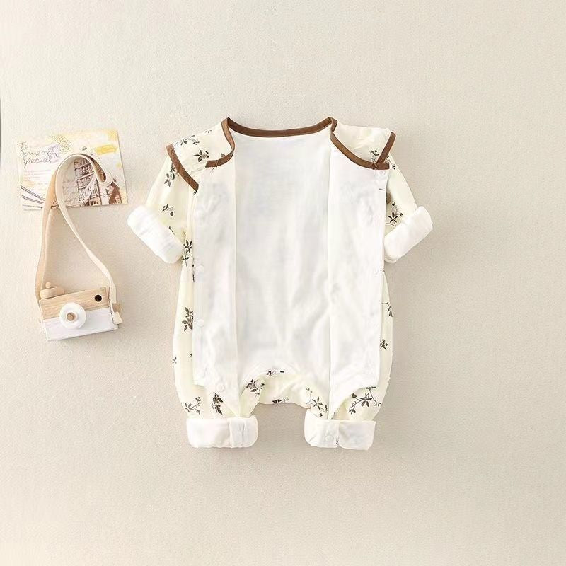 Baby girl's stylish romper, perfect for full-month celebrations, 100-day milestones, princess outings, and as a spring/autumn outdoor crawler suit